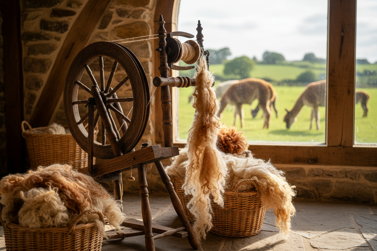 Wolle spinnrad alpakas